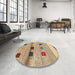 Round Machine Washable Contemporary Dark Gold Brown Rug in a Office, wshcon2873