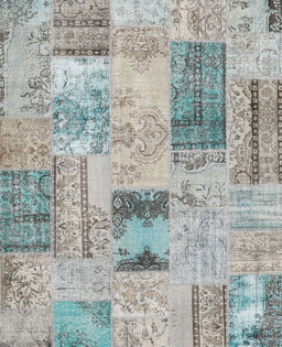 Contemporary Sage Green Patchwork Rug, con2874