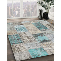 Contemporary Sage Green Patchwork Rug, con2874