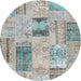 Sideview of Contemporary Sage Green Patchwork Rug, con2874