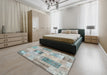 Contemporary Sage Green Patchwork Rug in a Bedroom, con2874