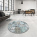 Round Contemporary Silver Gray Patchwork Rug in a Office, con2875