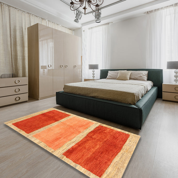 Contemporary Neon Red Modern Rug in a Bedroom, con2876
