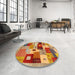 Round Contemporary Red Modern Rug in a Office, con2877