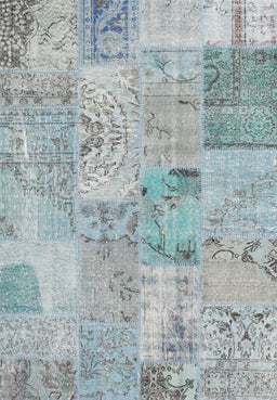 Contemporary Light Steel Blue Patchwork Rug, con2879