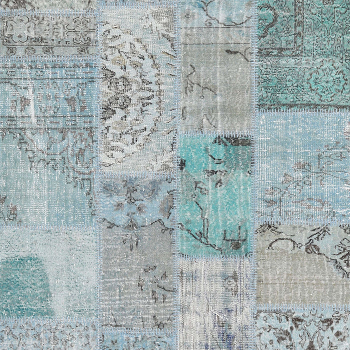Contemporary Light Steel Blue Patchwork Rug, con2879