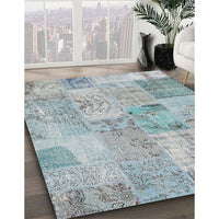 Contemporary Light Steel Blue Patchwork Rug, con2879