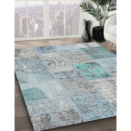 Contemporary Light Steel Blue Patchwork Rug in Family Room, con2879