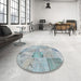 Round Machine Washable Contemporary Light Steel Blue Rug in a Office, wshcon2879