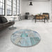 Round Contemporary Light Steel Blue Patchwork Rug in a Office, con2879