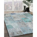 Contemporary Light Steel Blue Patchwork Rug in Family Room, con2879