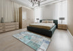 Contemporary Light Steel Blue Patchwork Rug in a Bedroom, con2879