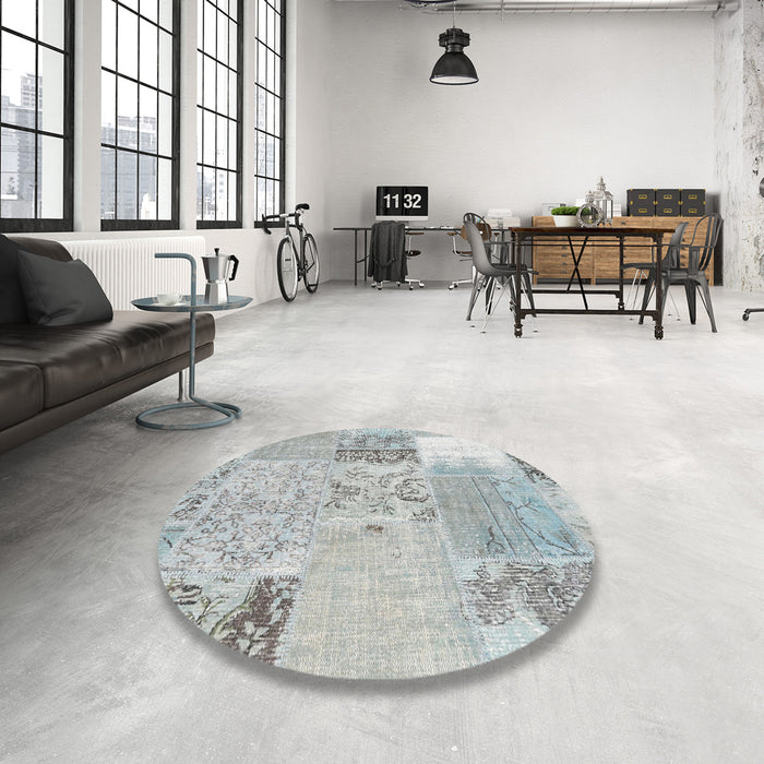 Round Machine Washable Contemporary Gunmetal Gray Rug in a Office, wshcon2881