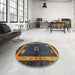 Round Contemporary Brown Modern Rug in a Office, con2883