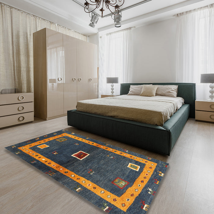 Contemporary Brown Modern Rug in a Bedroom, con2883