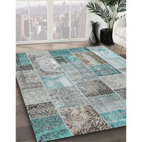 Contemporary Grayish Turquoise Green Patchwork Rug, con2885