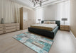 Contemporary Grayish Turquoise Green Patchwork Rug in a Bedroom, con2885