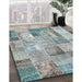 Contemporary Grayish Turquoise Green Patchwork Rug in Family Room, con2885