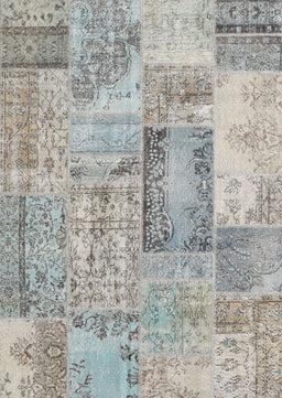 Contemporary Sage Green Patchwork Rug, con2886