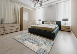 Contemporary Sage Green Patchwork Rug in a Bedroom, con2886