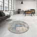 Round Contemporary Sage Green Patchwork Rug in a Office, con2886