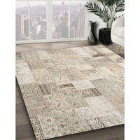 Contemporary Light French Beige Brown Patchwork Rug, con2887