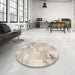 Round Contemporary Light French Beige Brown Patchwork Rug in a Office, con2887