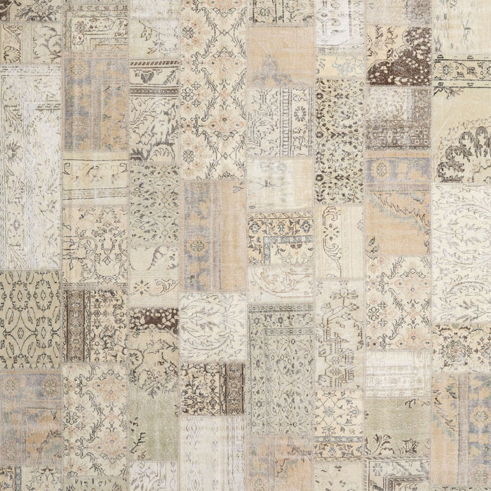 Contemporary Light French Beige Brown Patchwork Rug, con2887