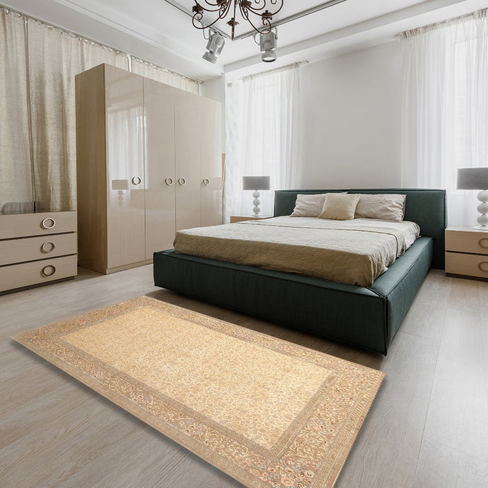 Contemporary Sand Brown Modern Rug in a Bedroom, con288