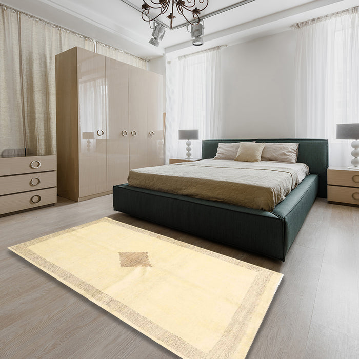 Machine Washable Contemporary Khaki Gold Rug in a Bedroom, wshcon2891