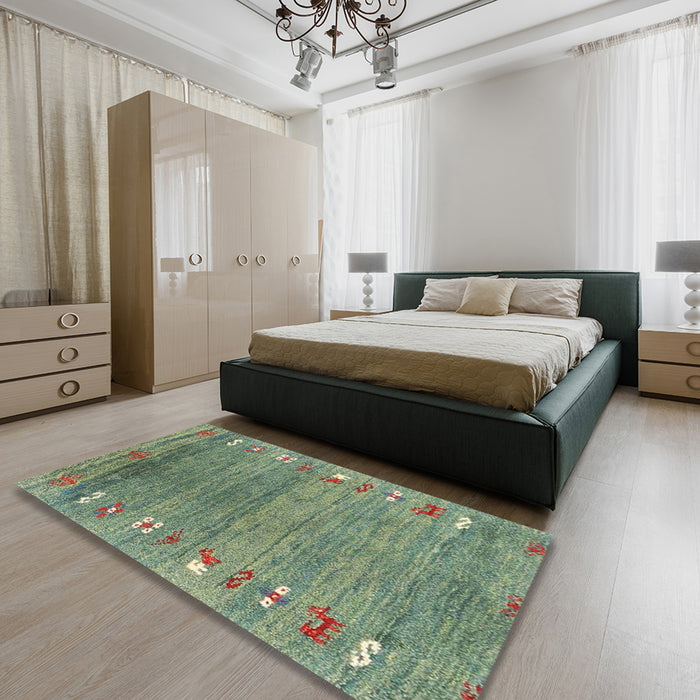 Machine Washable Contemporary Green Rug in a Bedroom, wshcon2897