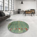 Round Contemporary Green Modern Rug in a Office, con2897