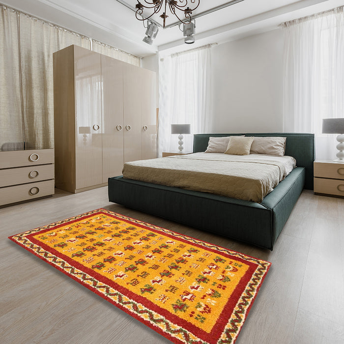 Machine Washable Contemporary Orange Rug in a Bedroom, wshcon2898