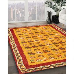 Contemporary Orange Modern Rug in Family Room, con2898