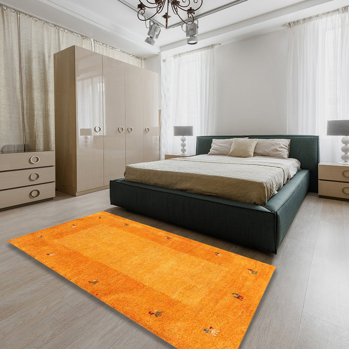 Machine Washable Contemporary Dark Orange Rug in a Bedroom, wshcon2899