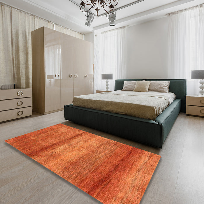 Machine Washable Contemporary Neon Orange Rug in a Bedroom, wshcon2901
