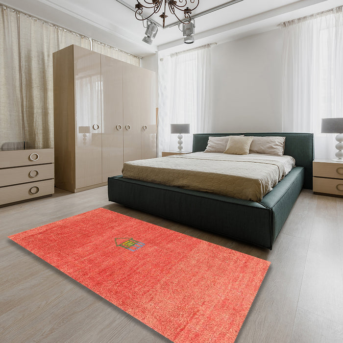 Machine Washable Contemporary Neon Red Rug in a Bedroom, wshcon2903