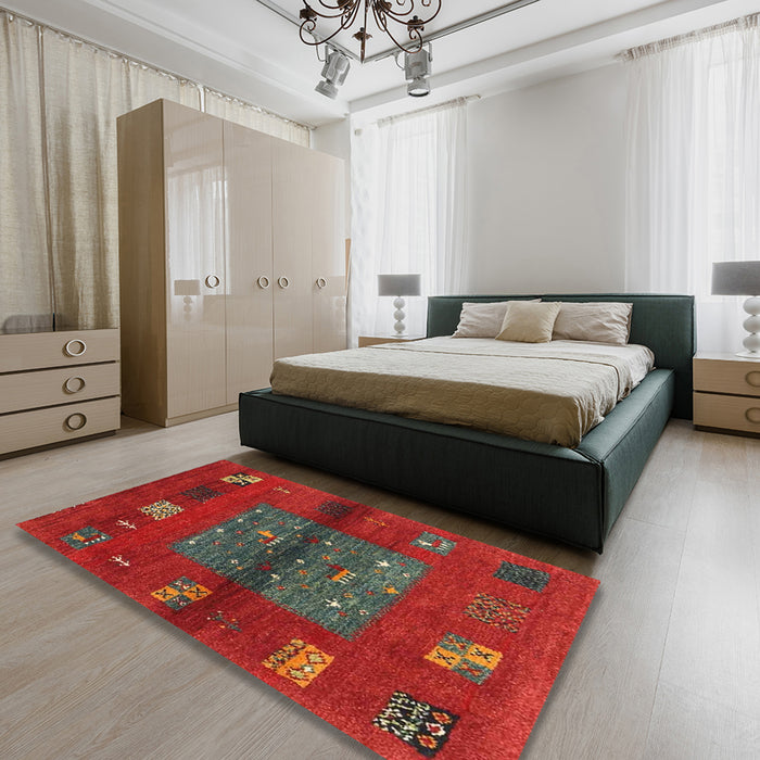 Contemporary Chestnut Brown Modern Rug in a Bedroom, con2904