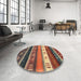 Round Contemporary Brown Red Modern Rug in a Office, con2905