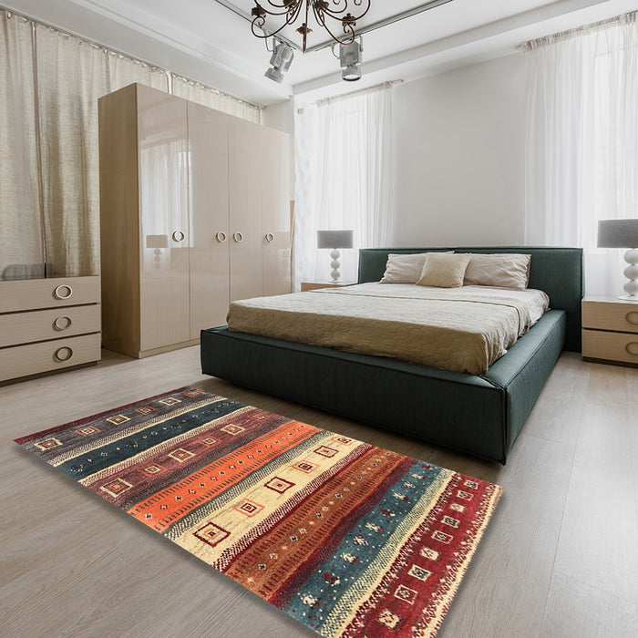Contemporary Brown Red Modern Rug in a Bedroom, con2905