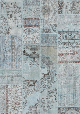 Contemporary Silver Gray Patchwork Rug, con2906