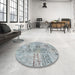 Round Contemporary Silver Gray Patchwork Rug in a Office, con2906