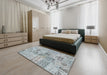 Contemporary Silver Gray Patchwork Rug in a Bedroom, con2906