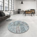 Round Machine Washable Contemporary Silver Gray Rug in a Office, wshcon2906