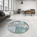 Round Contemporary Slate Gray Patchwork Rug in a Office, con2907