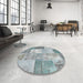 Round Machine Washable Contemporary Slate Gray Rug in a Office, wshcon2907