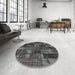 Round Contemporary Granite Gray Patchwork Rug in a Office, con2909