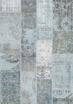 Contemporary Light Steel Blue Patchwork Rug, con2910