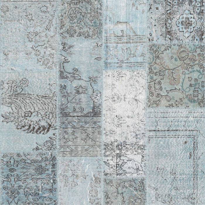 Contemporary Light Steel Blue Patchwork Rug, con2910