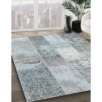 Contemporary Light Steel Blue Patchwork Rug, con2910